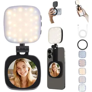 Magnetic Selfie Light, Compatible with MagSafe iPhone, CRI 95, 5 Color Modes, Rechargeable LED Phone Light with Mirror, Portable Ring Light for Vlog Makeup Photography Video Recording, Black
