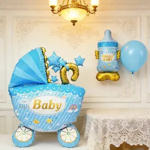 2pcs 55 Inch Large Standing Blue Car Small Bottle Balloons Aluminum Foil, Birthday Gender Reveal Party Decoration First Birthday