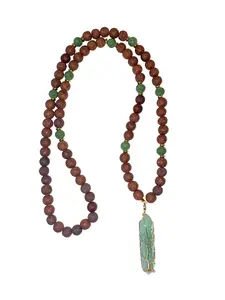 Natural Green Aventurine Crystal Pendant with Brown and Green Lava Rocks in Gold Finish for Emotional and Past Trauma Healing and Personal Development