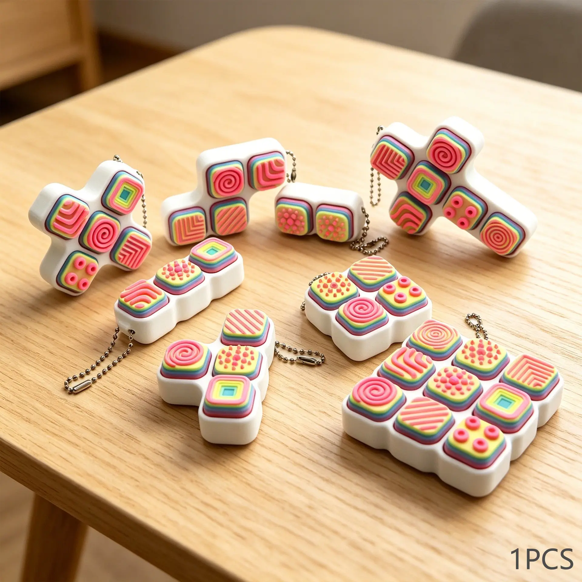 Stress Relief Keycap 4-Button Linear Design, Keyboard Accessory, Finger Press Russian Keychain, Birthday Gift for Friends, Cute Backpack Charm, Fidget Keychain