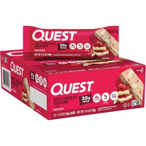 Quest Nutrition White Chocolate Raspberry Protein Bars – High Protein, Low Carb Bars (12 Count)