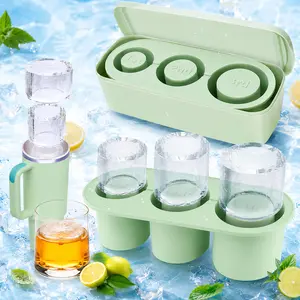 Ice Cube Tray for 30Oz-40Oz Tumbler Cup, 3 Pcs Silicone Ice Cube Tray with Lid and Bin for Freezer, Easy Fill and Release Cylinder Ice Mold for Whiskey, Cocktail BPA-Free