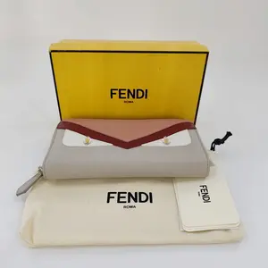 Pre-owned FENDI Leather Small Leather Goods Authentic Monster Wallet Grey With Crystal JS003