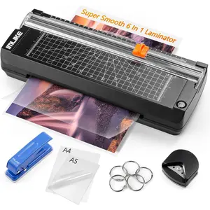 A4 Thermal Laminator with Laminating Pouches - 9" Photo Laminating Machine, Built-in Paper Trimmer, 6-in-1 Black Laminator for , School, and Office Use