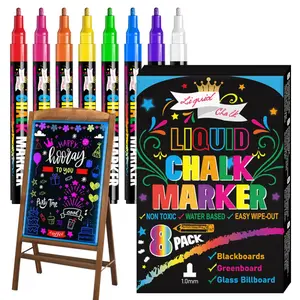 Window Chalk Markers for Glass Washable, 8 Colors Jumbo Liquid Chalk Marker Optional 1mm/6mm 3 in 1 Nib Thick Wide Tips, Big Chalkboard Markers, Car Paint Pen for Auto, Bistro, Mirror, Poster, Blackboards