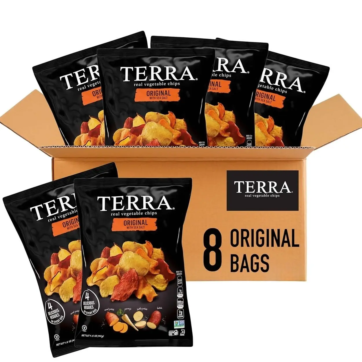 Terra Vegetable Chips, Original with Sea Salt Vegetable Chips, 1.5 oz (Pack of 8)