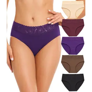 Womens Underwear Cotton Bikini Panties Lace Soft Hipster Panty Ladies Stretch Full Briefs 5 Pack