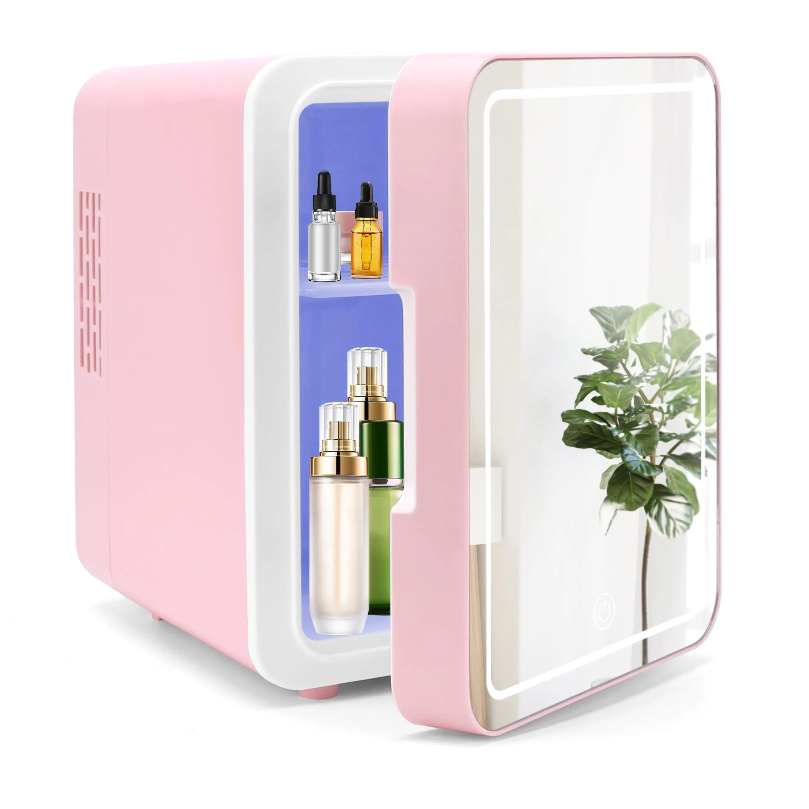 NISHCON LED Lighted Mini Fridge with Mirror Door, Beauty Makeup Skincare Fridge, 4L Personal Beauty Fridge Pink