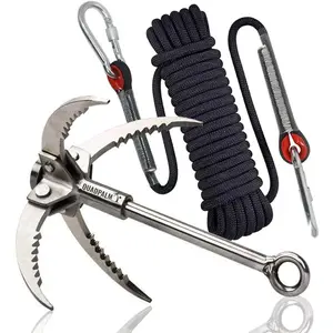 Grappling Hook with 10m Rope – Multifunctional  Grapple Hook - 4 Stainless Steel Folding Claws - Heavy Duty - Outdoor Camping Hiking Tree Rock Mountain Climbing Equipment
