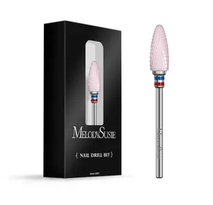 MelodySusie Ceramic Nail Drill Bit, 3/32'' (2.35mm) Professional Acrylic Nail File Flame Drill Bit for Manicure Pedicure Cuticle Gel Nail Polishing, Beginners Bits, Pink, Series Bit-S, Fine