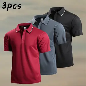 Rigid demand in summer!3-Pack quick-drying polo shirts, multi-color optional and not duplicate, can be matched for playing ball, going to work, and dating, practical and cost-effective Sleeve Short Vintage Knit