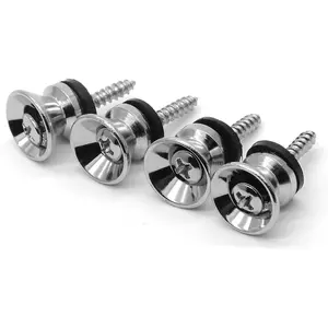 4 count Metal Strap Buttons End Pins with Mounting Screws for Electric Acoustic Guitar, Bass, Ukulele (Chrome)