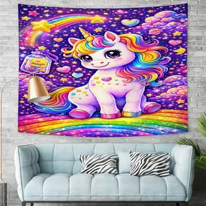 [Whimsical Rainbow Unicorn Pattern Tapestry] Vibrant Wall Tapestry for Kids Room,  Enchanting Fantasy Wall Hanging Decor, Aesthetic Bedroom Art, High-Definition Digital Print Wall Tapestry, Durable Fabric Hanging Decor
