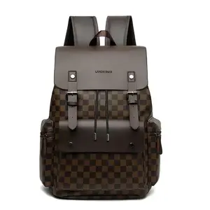 Men's checkered backpack for commuting and casual use, large capacity business travel and work laptop bag
