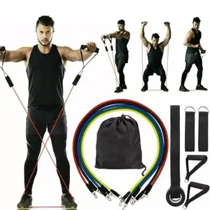 11 PCS Resistance Band Set Yoga Pilates Abs Exercise Fitness Tube Workout Bands