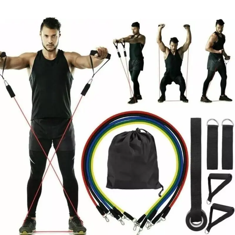 11 PCS Resistance Band Set Yoga Pilates Abs Exercise Fitness Tube Workout Bands