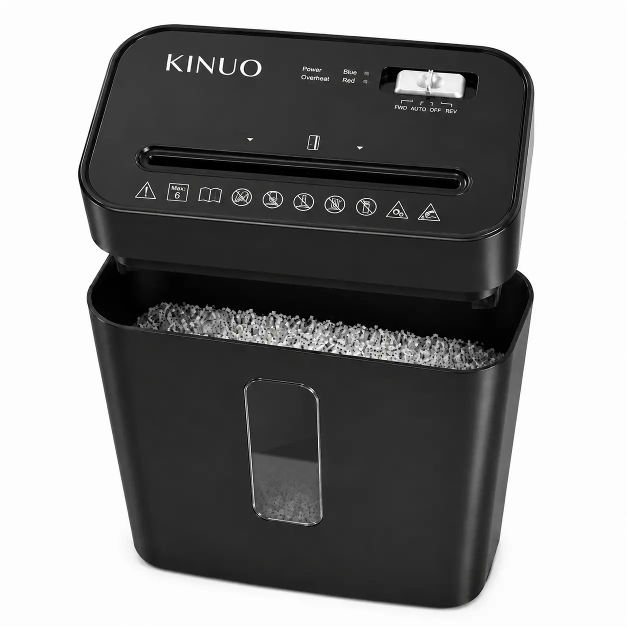 KINUO P-4 Secure Cross-Cut Paper Shredder, 6-Sheet Compact Black Home Office Shredder with Anti-Jam System, Auto-Stop Safety, Shreds Documents, Bills, Mail & Credit Cards