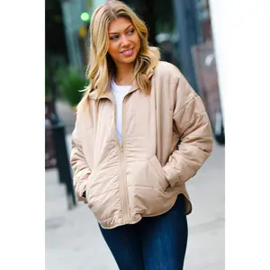 Eyes On You Taupe Quilted Puffer Jacket