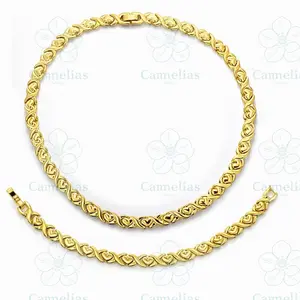 Duo  Heart Shaped XOXO Choker cod 7011 Necklace 18 Inches & 7.5 Inches Set with Matching Bracelet for Women Evening Wear