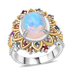 D'Joy Ethiopian Welo Opal and Multi Gemstone 3.90 ctw Ring in 18K Vermeil YG and Rhodium Over Sterling Silver