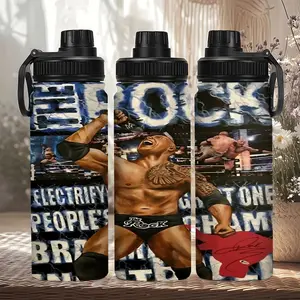1pc 20oz Stainless Steel Insulated Mug Tumbler, "The Rock | WWE Wrestling Superstar Theme", with handle and leak-proof lid, keeps drinks hot or cold, suitable for various occasions, a personalized gift for birthdays/holidays