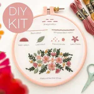 STITCH SAMPLER Beginner Embroidery Kit with Video Tutorial, embroidery hoop craft kit, Embroidery Stitches Tutorial, floral embroidery pattern