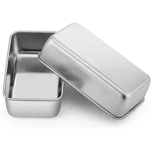 2Pcs 9 x 5 Inch Stainless Steel Loaf Pan Set, Healthy Non Toxic Bread Baking Pans for Toast Meatloaf Lasagna Cake, Oven Safe Easy Clean, Silver