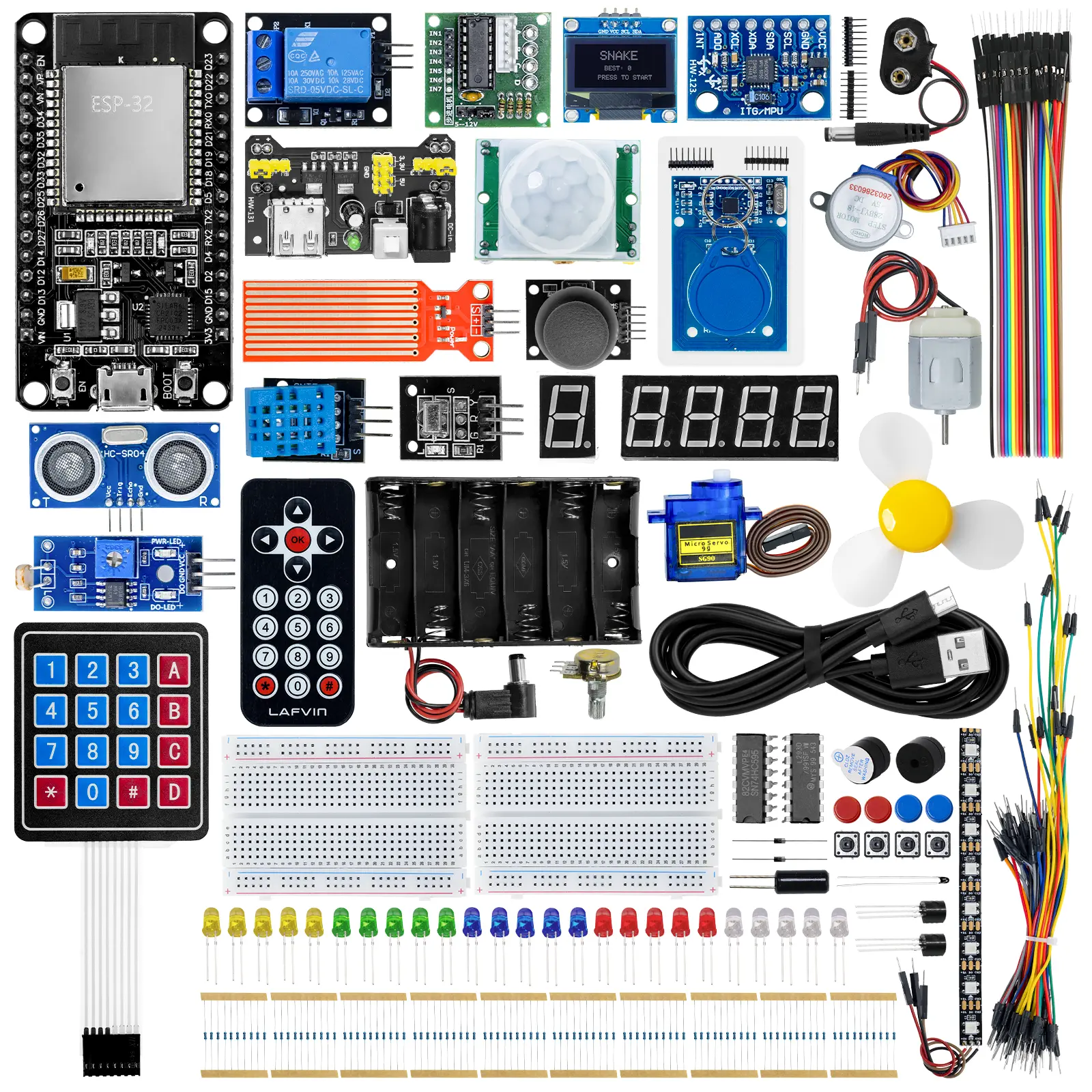 ESP32 Starter Kit for STEM Education Programming Learning - Includes MPU6050 Gyroscope, HC-SR04 Ultrasonic Sensor, Snake Game Functionality - Compatible with Arduino IDE