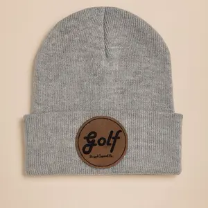 Grey Striped Apparel Co leather patch stocking cap/ beanie! Available in Grey, Black, and Navy