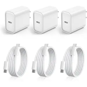 3 Pack  17 USB C Charger  ,20W Type C Port Wall Charger Power Brick with USB C to C Braided  Compatible with  17/17 Pro/17 Air/17 Pro Max/16/16 Pro/16 Plus/16 Pro Max/15