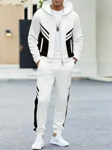 Black and White Colorblock Hooded Sports Set Trendy Versatile Comfortable Casual Wear High-End Feel