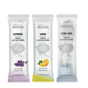 Oshibori Moist Terry Cotton Refreshment Towels (75 Pack, 8 x 8 Inches) - White Pre-moistened  Cotton Towel to Use Hot or Cold  Unscented,  & Lavender Scent  Bundle of 25 each