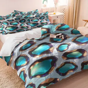 Gradient Leopard Print Duvet Cover Set, Decorative Duvet Cover, with 1-2 Pillowcases No Core, Water Ripple Texture & Cyan-Blue Gradient Leopard Contour Design, Soft Skin-Friendly, Bedroom Decor, Bedroom Bedding Set, Gift for Men & Women