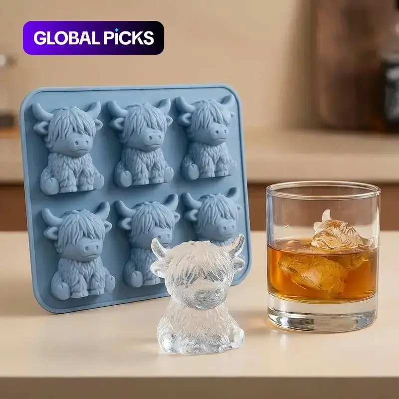 A set of mini Highland cow-shaped ice molds—create cute 3D ice cubes perfect for drinks, parties, and gifts; an excellent choice to elevate your beverage experience.