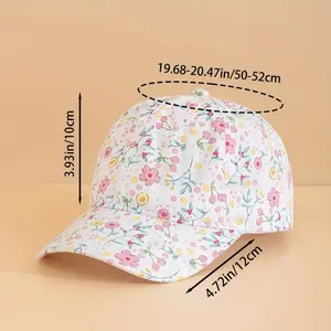 Children's Floral Print Cute Baseball Cap - Suitable for girls aged 3-8 years Fashionable, multifunctional, sun-protective, lightweight, breathable Ideal for daily excursions and outdoor travel