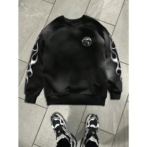 Men's Stretch Long Sleeve Round Neck Graphic Crewneck Sweatshirt - Soft Polyester Fabric, Drop Shoulder, Standard Sizes Clothes, Casual Pullover for Streetwear, Suits Trousers or Cargo Sweatpants