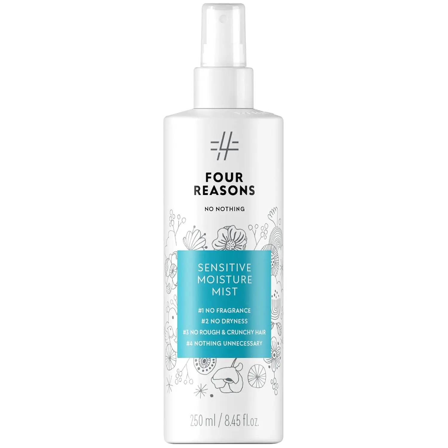 Four-Reasons No Nothing Sensitive Moisture Mist, Fragrance-Free Leave-In Conditioner & Detangling Spray for Dry Hair and Sensitive Scalp, 8.5 fl oz