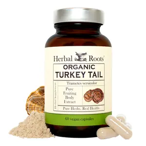 Herbal Roots Organic Turkey Tail Mushroom Supplement - Fruiting Bodies Extract - Immune Support - 60 Vegan Non GMO Capsules