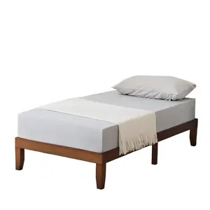 CalidoCasa Twin Bed Frame Solid Pine Wood Platform Bed Brown Finish, Minimalist Wooden Bed with Slat Support for Kids, Teens, Guest Room, Apartment, Small Space Bedroom Furniture