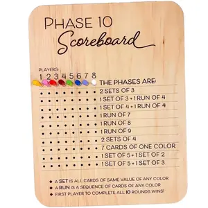 Wooden Scoreboard Set with 10 Slots and 8 Colorful Pins, Board Game Accessories, Strategy Board Games, Fun Tabletop Card Games, Perfect for Parties and Family Entertainment