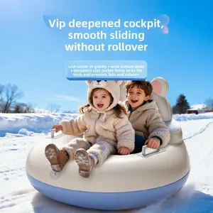 Langkes Premium Inflatable Snow Sled for Kids Heavy Duty Winter Snow Tube Sledding with Cushioned Seat for Skiing Ice Skating Outdoor Snow Play