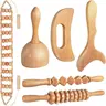 6-Piece Compact Wood Therapy Manual Massage Tools Sculpting Set - Relief Roller, Self Care Products for Adults’ Lymphatic Drainage, Sports Muscle Recovery Support, Skin Health