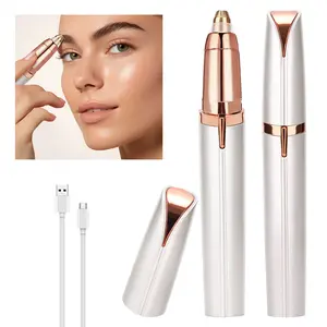 Eyebrow Trimmer for Women Painless Electric Razor with 2 Replacement Heads Rechargeable Eyebrow Hair Remover Anti-allergenic Stainless Steel Blades LED Light Christmas &Valentine's Day Gift