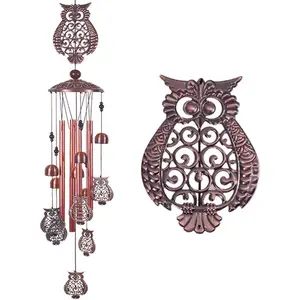 Owl Wind Chimes Outdoor Indoor Decor -with 4 Aluminum Tubes 6 Bells 7 Owls 37Inch  Mobile Romantic Wind Catcher Owl Windchimes for Home, Xmas Mom Gifts, Balcony, Festival, Garden Decoration