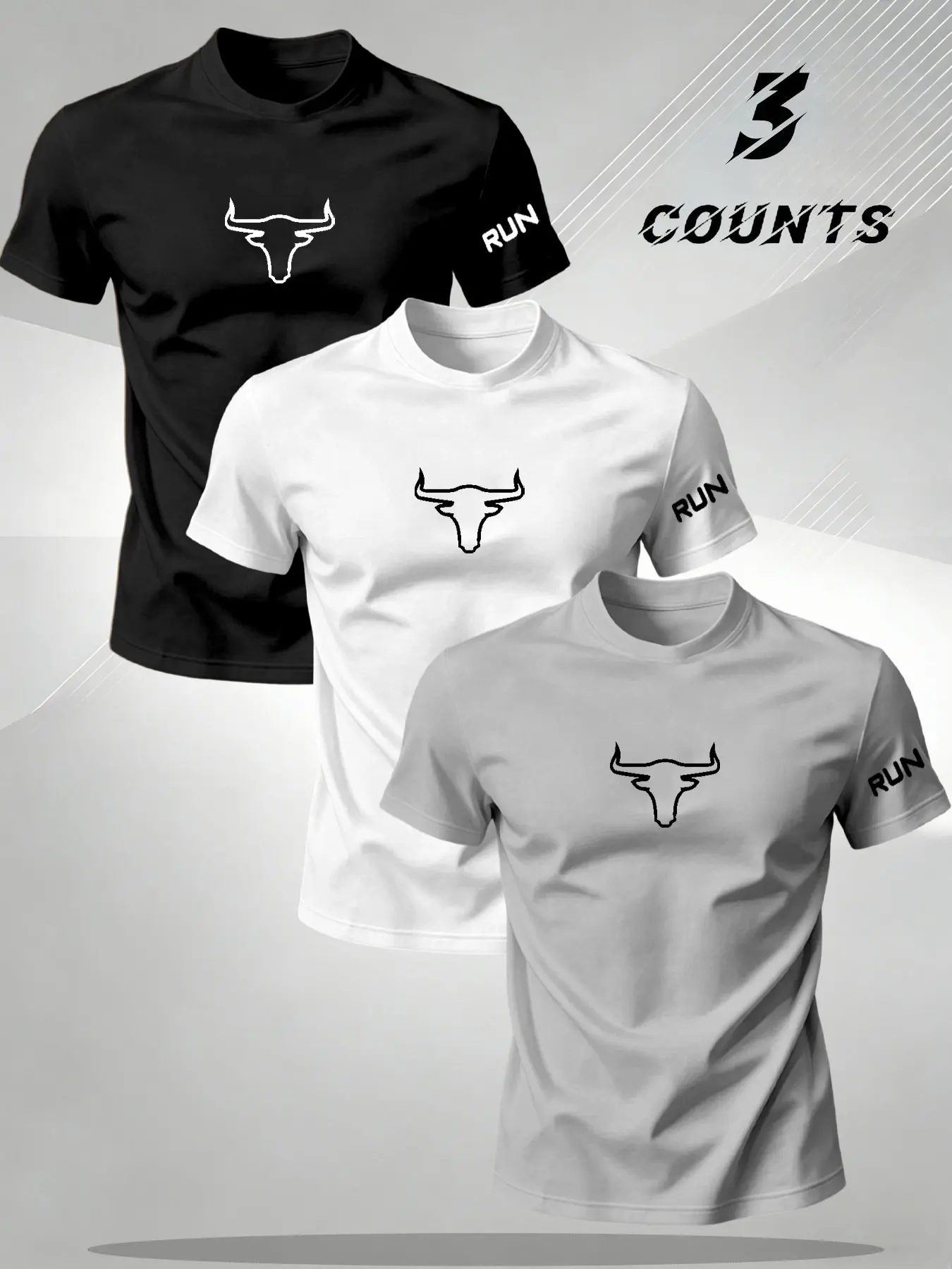American Fitness Style Bull Print Men's T-Shirt, Athletic Shirt, Casual Sporty Shirt, Casual Sportswear, Breathable Casual Sport Round Neck Short Sleeve Top, Loose-Fitting Animal Pattern