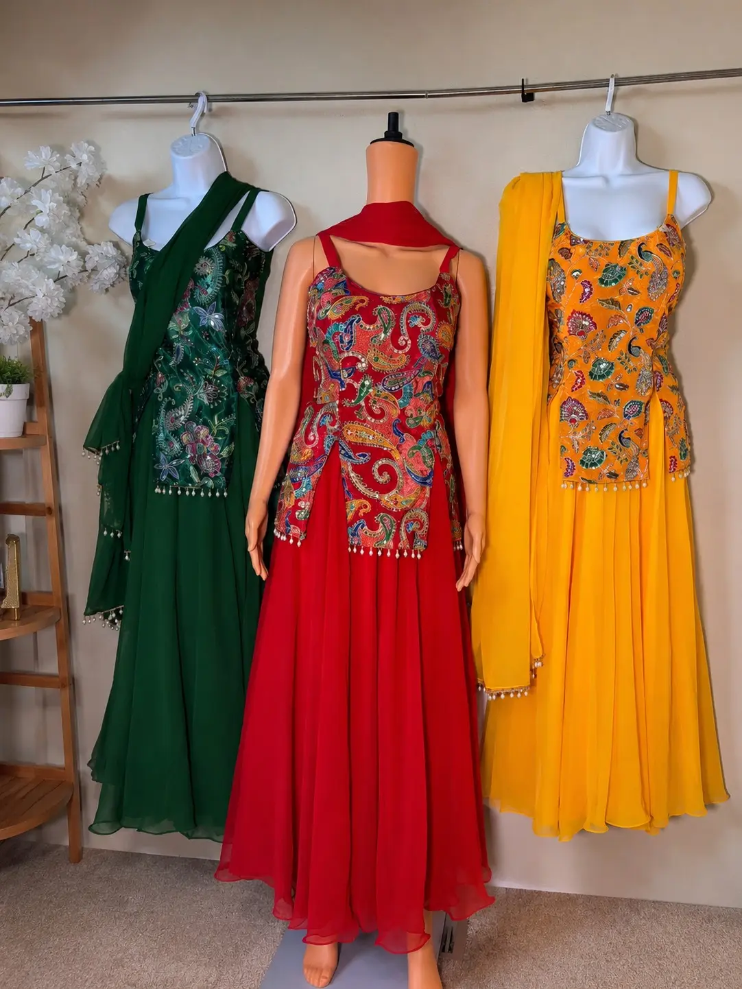 Elegant Embroidered Kurtha (Adjustable Corset Back on all 3 colors)  Please watch the video for actual day light look :)