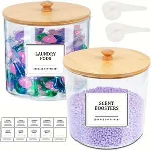 2 Pack Laundry Pods Container,Clear Laundry Room Organization Containers,Large Laundry Detergent Powder Storage Containers with Lids & Labels for Scent Booster,Powder,Pods, Refillable Reservoir