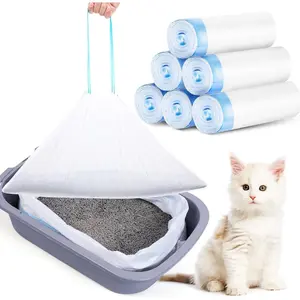 120 Pack Cat Litter Box Liners Large 25x16 inch Automatic Cat Litter Box Bags with Drawstring Compatible with Robot 3 & 4 Heavy Duty Waste Bags Replacement