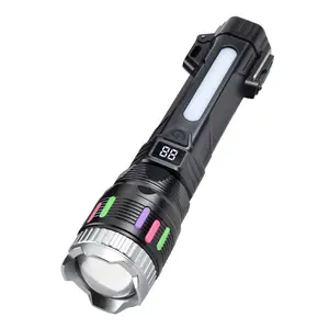 2400 Lumen Flashlight with Ignition Function, 2-in-1 Flashlight+Lighter, Digital Display, Rechargeable, Zoomable, Waterproof, Adjustable Brightness for Outdoor Camping Emergency