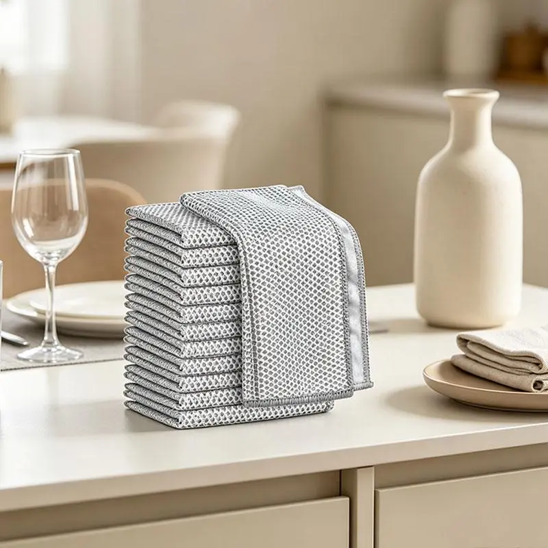 10 Pack Streak-Free 2-Layer Non-Scratch Wire Dishcloths, Multipurpose Metal Dishwashing Scrub Rags, Wet & Dry Kitchen Cleaning Tools